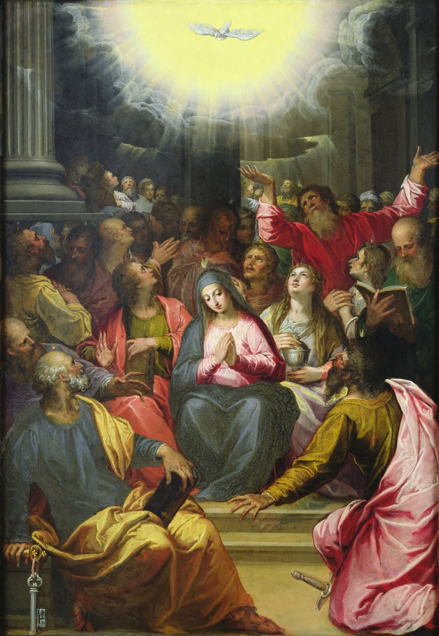Pyhän Hengen laskeutuminen, 1594-95 (öljy kuparille) tekijältä Hans I or Johann Rottenhammer