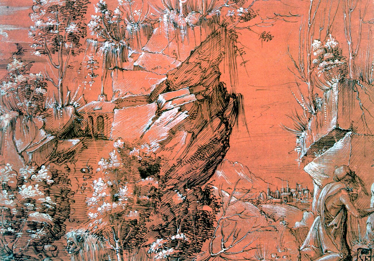 "Pyhä Hieronymus puutarhassa", 1510-1531 tekijältä Hans Leu The Younger