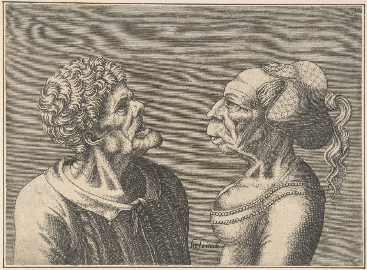 Kaksi groteskia päätä, 1538-73. tekijältä Hans Liefrinck