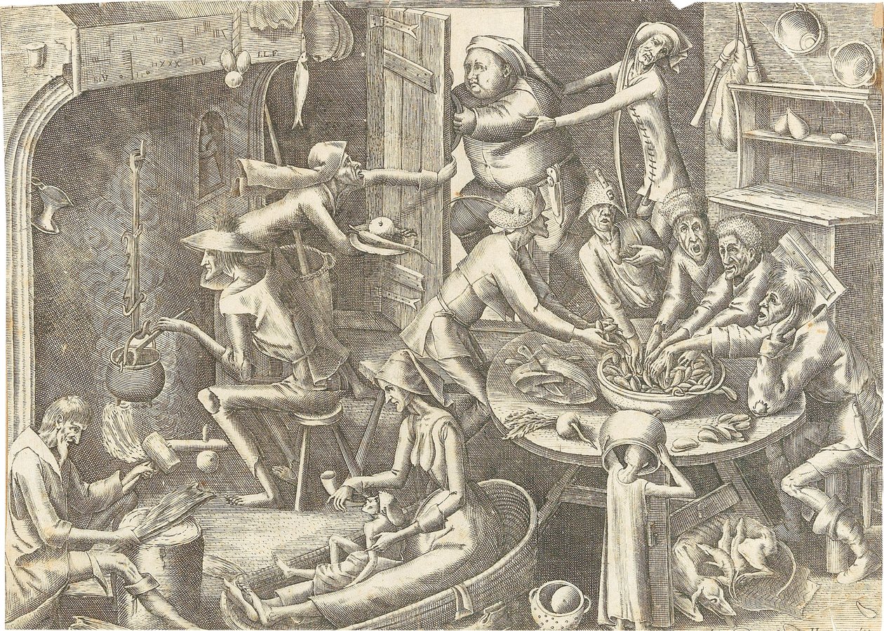 Köyhä keittiö Pieter Brueghel I:n jälkeen, noin 1563. tekijältä Hans Liefrinck the Elder