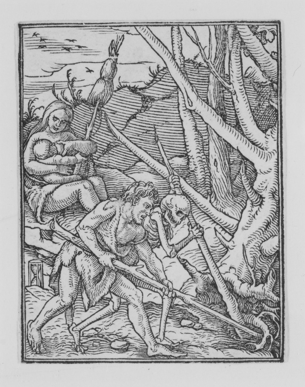 Adam kaivaa, The Dance of Death, n. 1526, julkaistu 1538. tekijältä Hans Lützelburger