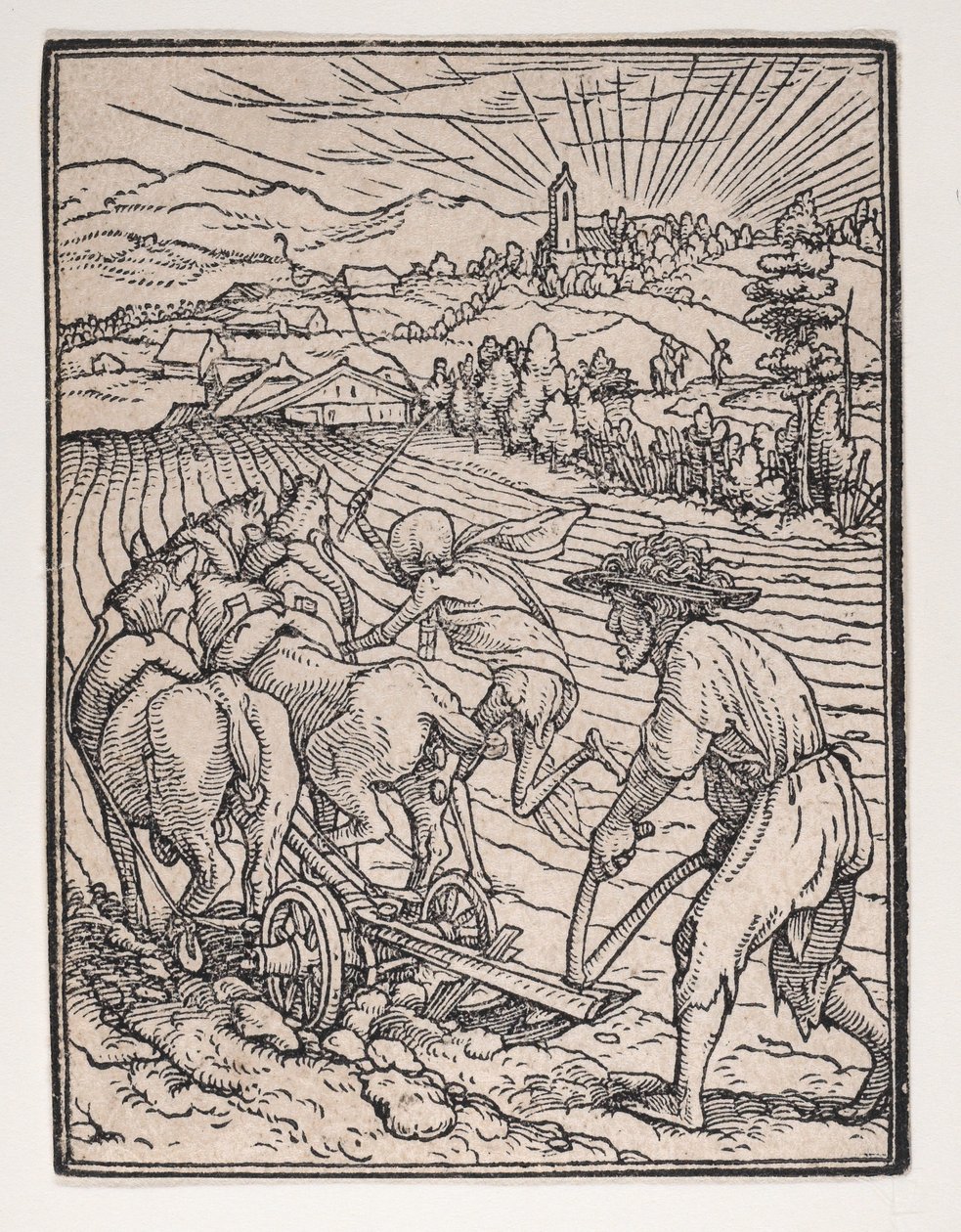 Talonpoika tai kyntäjä, Kuolemantanssista, n. 1526, julkaistu 1538. tekijältä Hans Lützelburger