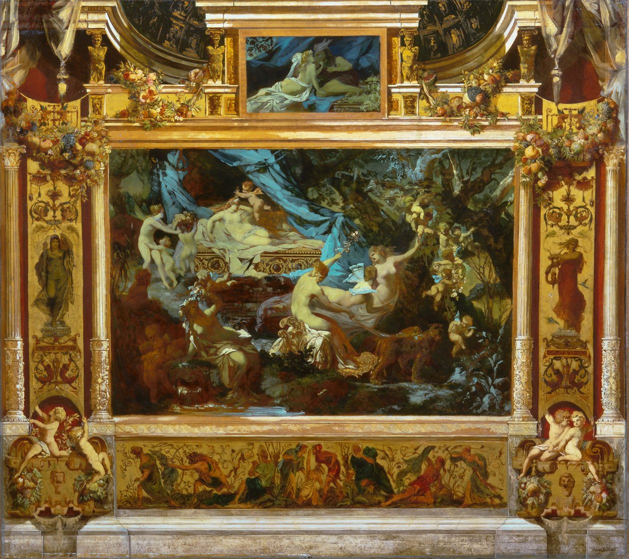 Suunnittelu Teatteriverholle Kesäyön unelma, 1872 tekijältä Hans Makart