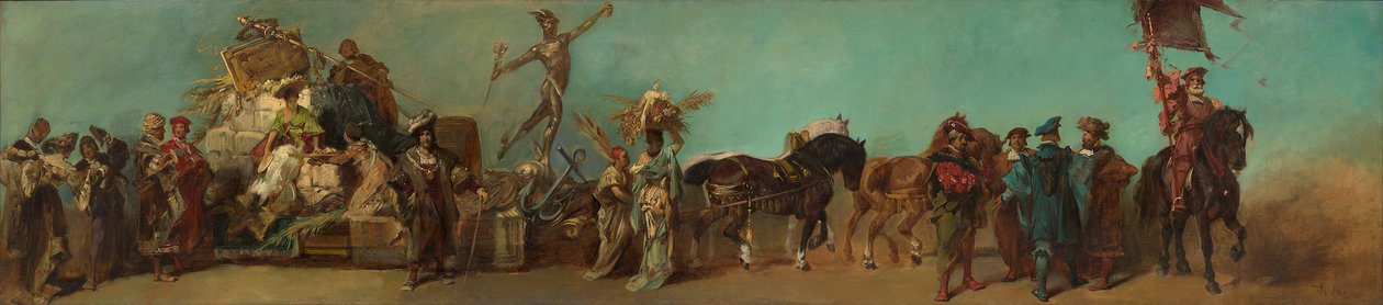 Luonnos vuoden 1879 paraatiin – Tukkukauppiaiden osuuskunta tekijältä Hans Makart