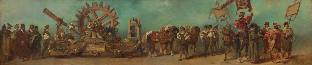 Luonnos vuoden 1879 paraatiin – Koneenrakentajat ja mekaanikot tekijältä Hans Makart