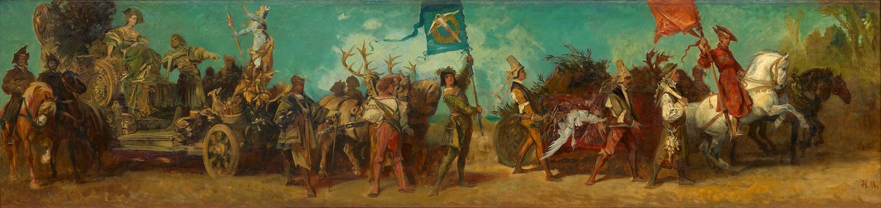 Luonnos vuoden 1879 paraatiin – Metsästysaiheinen paraativuori tekijältä Hans Makart