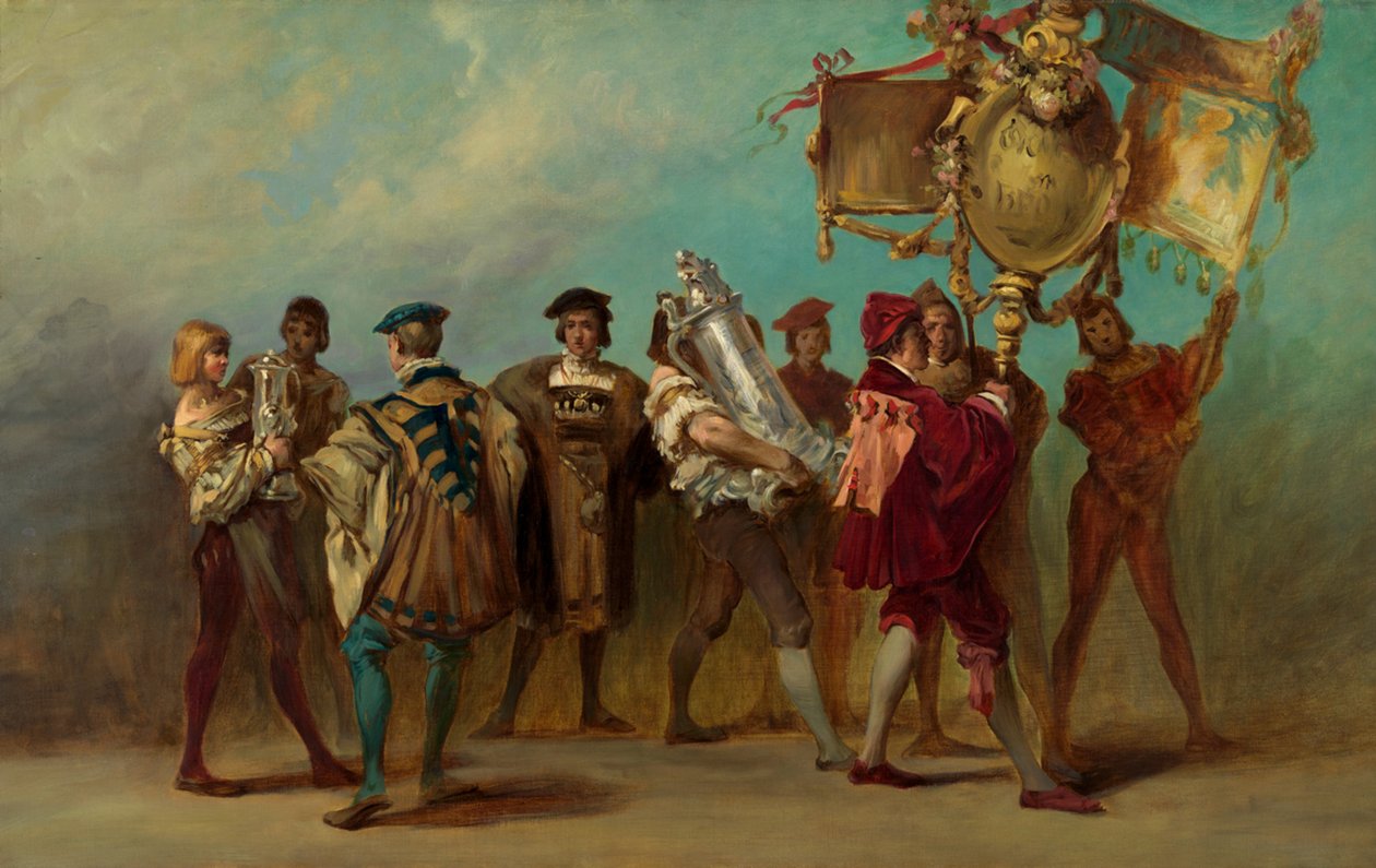 Luonnos vuoden 1879 juhlakulkueeseen - kaivertajat ja pronssinvalajat tekijältä Hans Makart