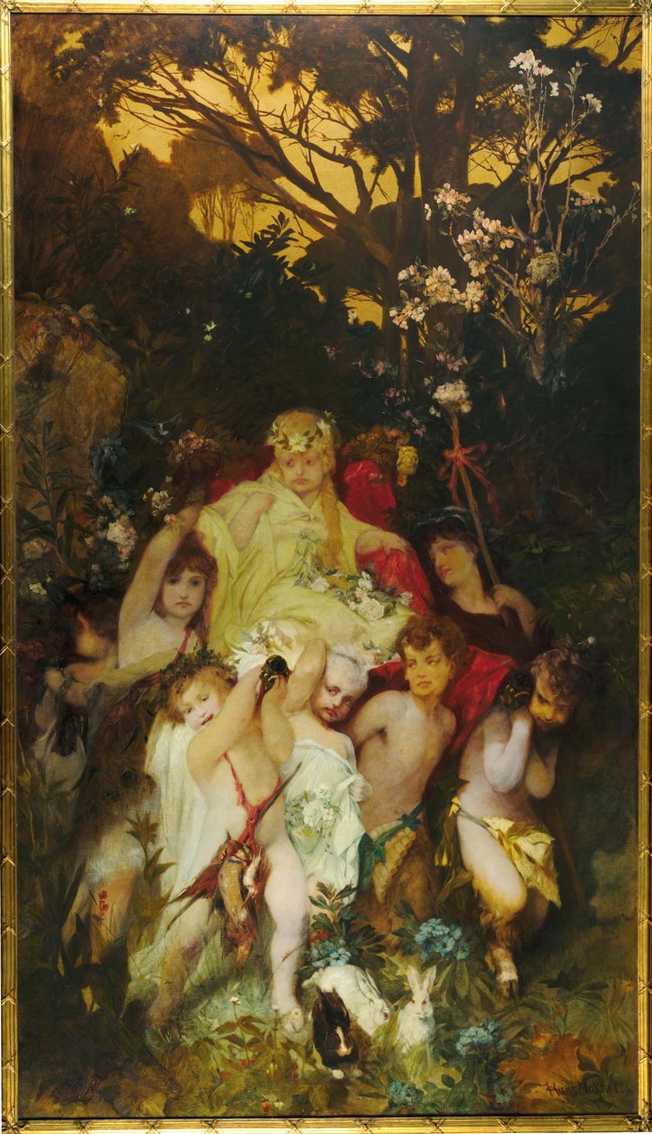 Moderni Amoretti, Triptyykki, keskustaulu, 1868. tekijältä Hans Makart