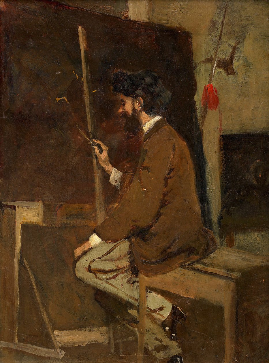 Omakuva maalaustelineen edessä, ennen vuotta 1868. tekijältä Hans Makart