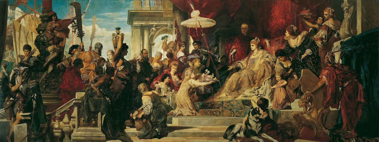 Venetsia kunnioittaa Caterina Cornaroa tekijältä Hans Makart