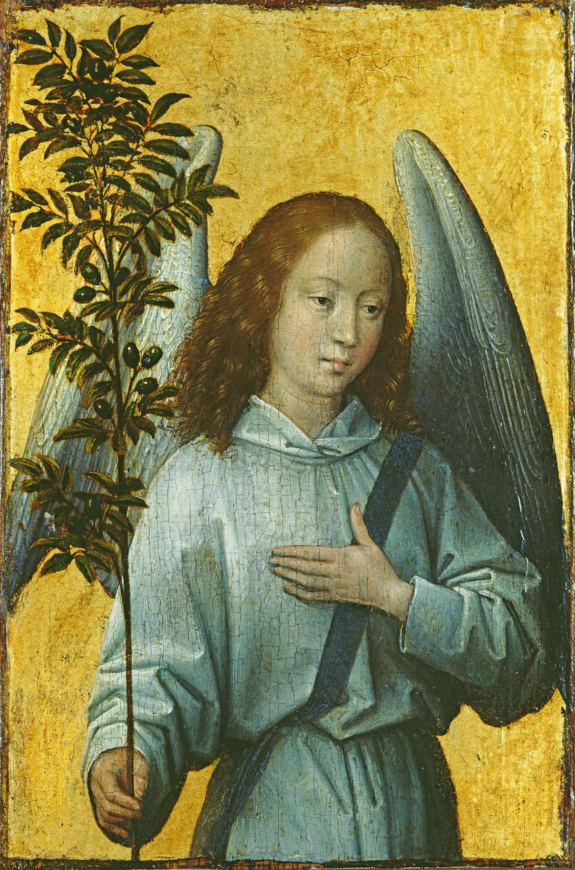 Enkeli pitelee oliivinoksaa tekijältä Hans Memling