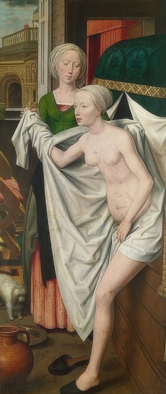 Bathsheba kylvyssä. Noin 1485 tekijältä Hans Memling