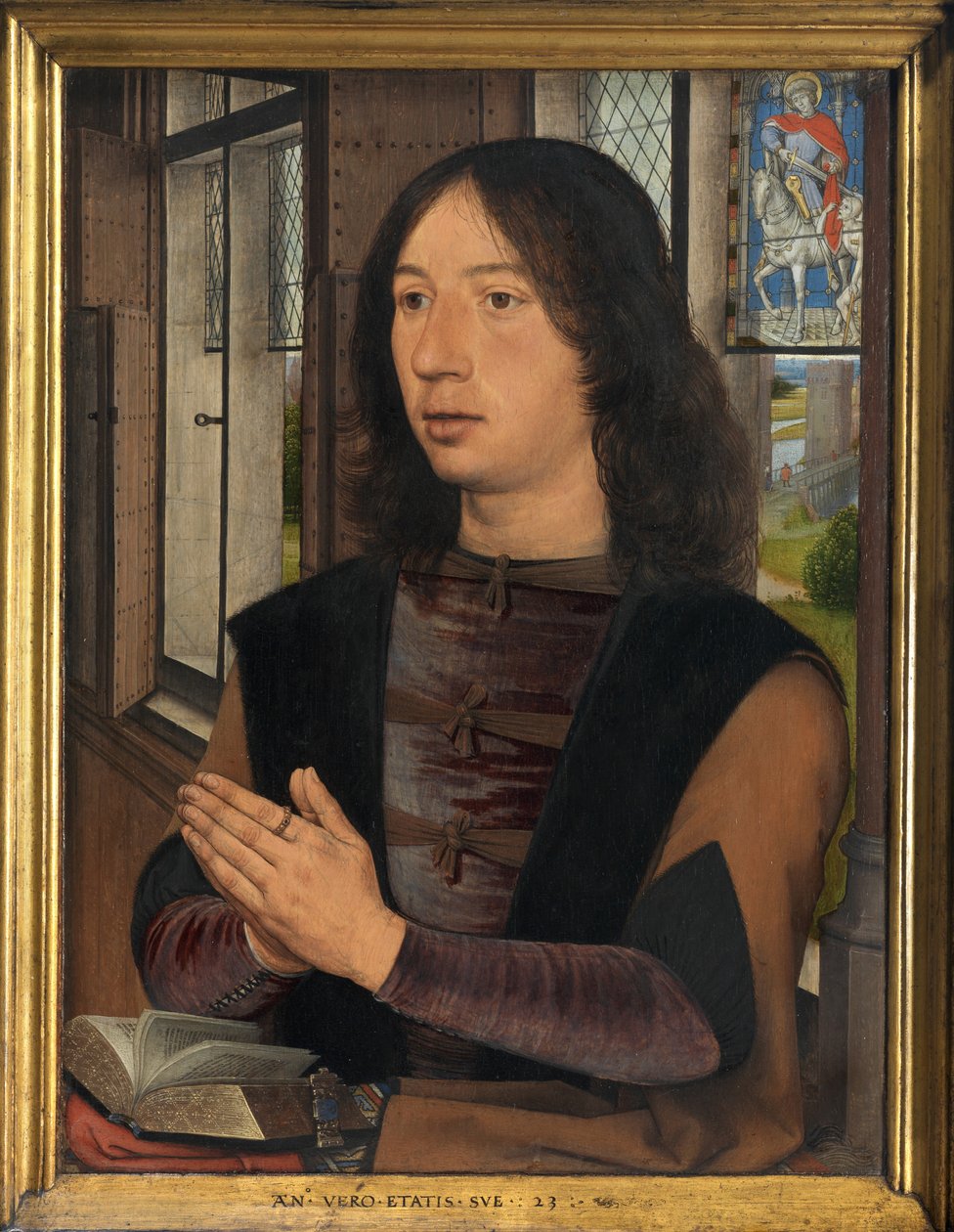 Yksityiskohta Maarten van Nieuwenhoven diptyykistä tekijältä Hans Memling