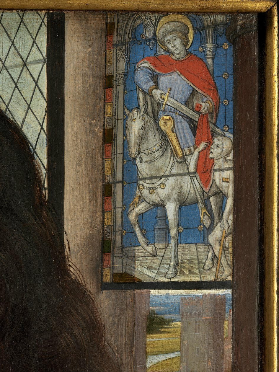 Yksityiskohta Maarten van Nieuwenhoven diptyykistä tekijältä Hans Memling