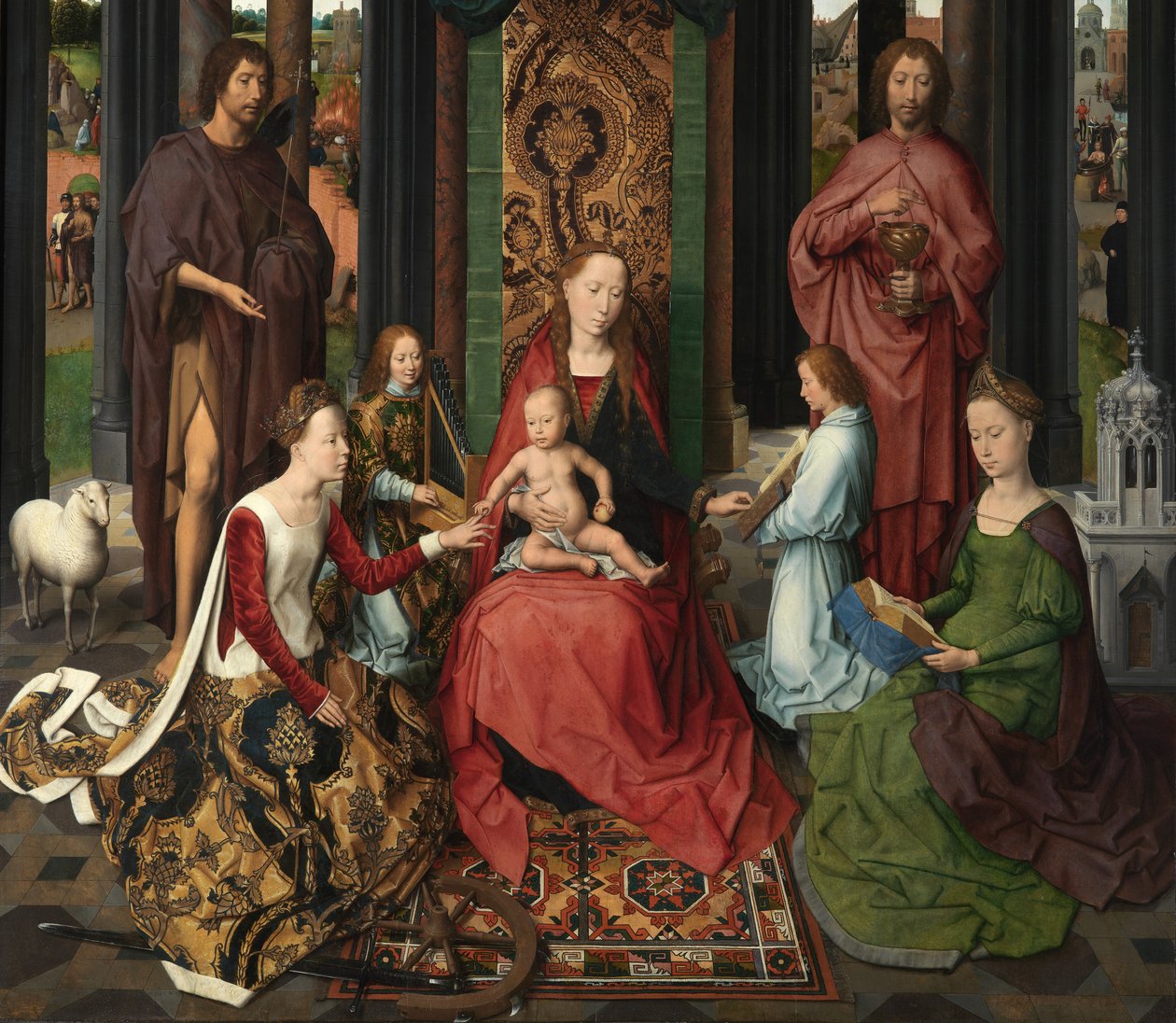 Yksityiskohta Pyhän Johannes Kastajan ja Pyhän Johannes Evankelistan triptyykin keskipaneelista tekijältä Hans Memling
