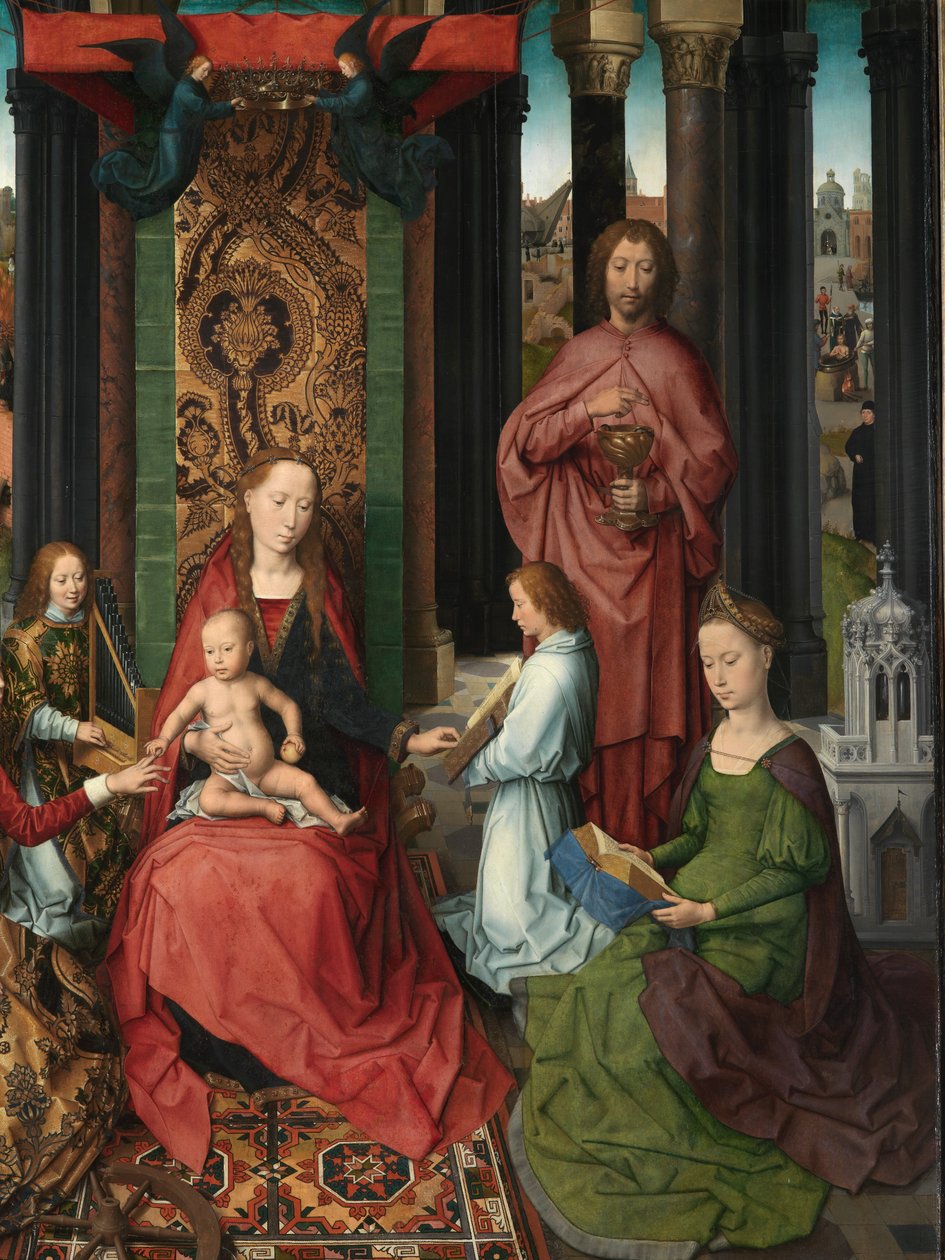 Yksityiskohta Pyhän Johannes Kastajan ja Pyhän Johannes Evankelistan triptyykin keskipaneelista tekijältä Hans Memling