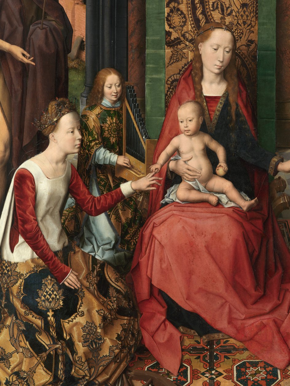 Yksityiskohta Pyhän Johannes Kastajan ja Pyhän Johannes Evankelistan triptyykin keskipaneelista tekijältä Hans Memling