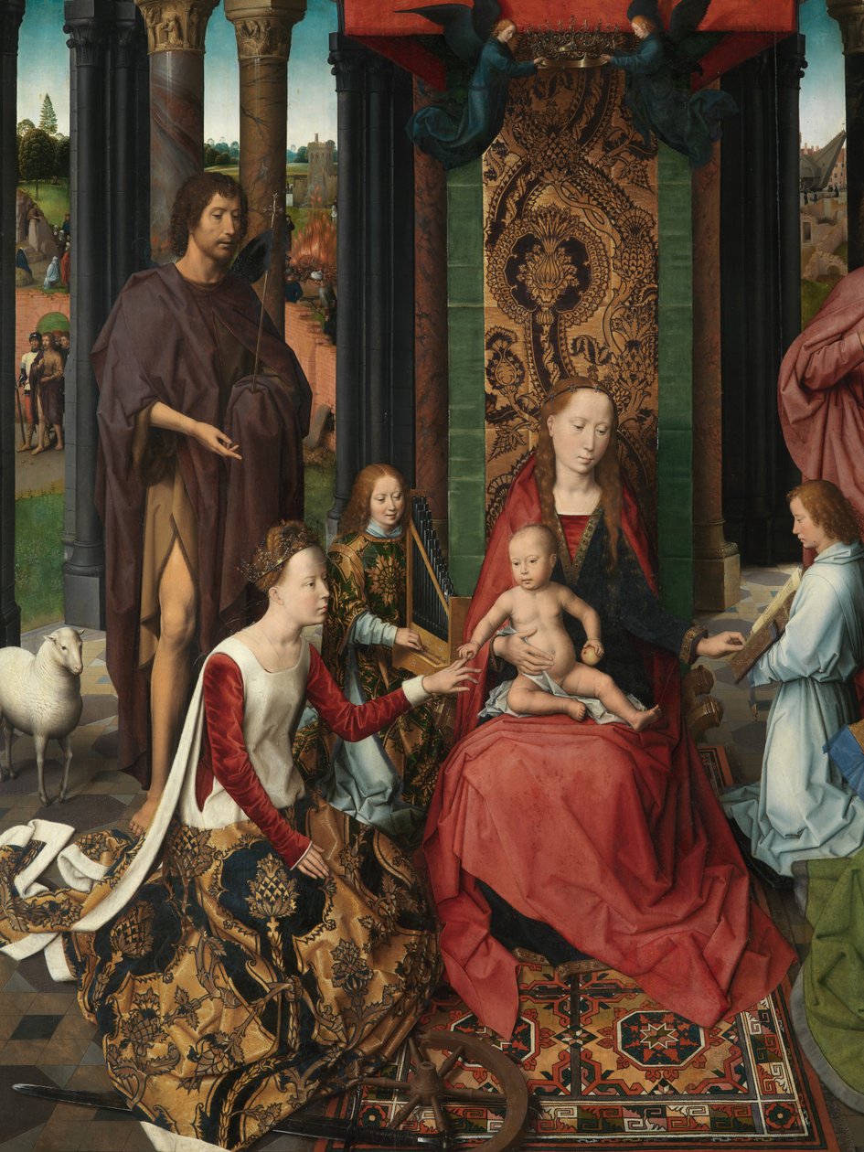Yksityiskohta Pyhän Johannes Kastajan ja Pyhän Johannes Evankelistan triptyykin keskipaneelista tekijältä Hans Memling