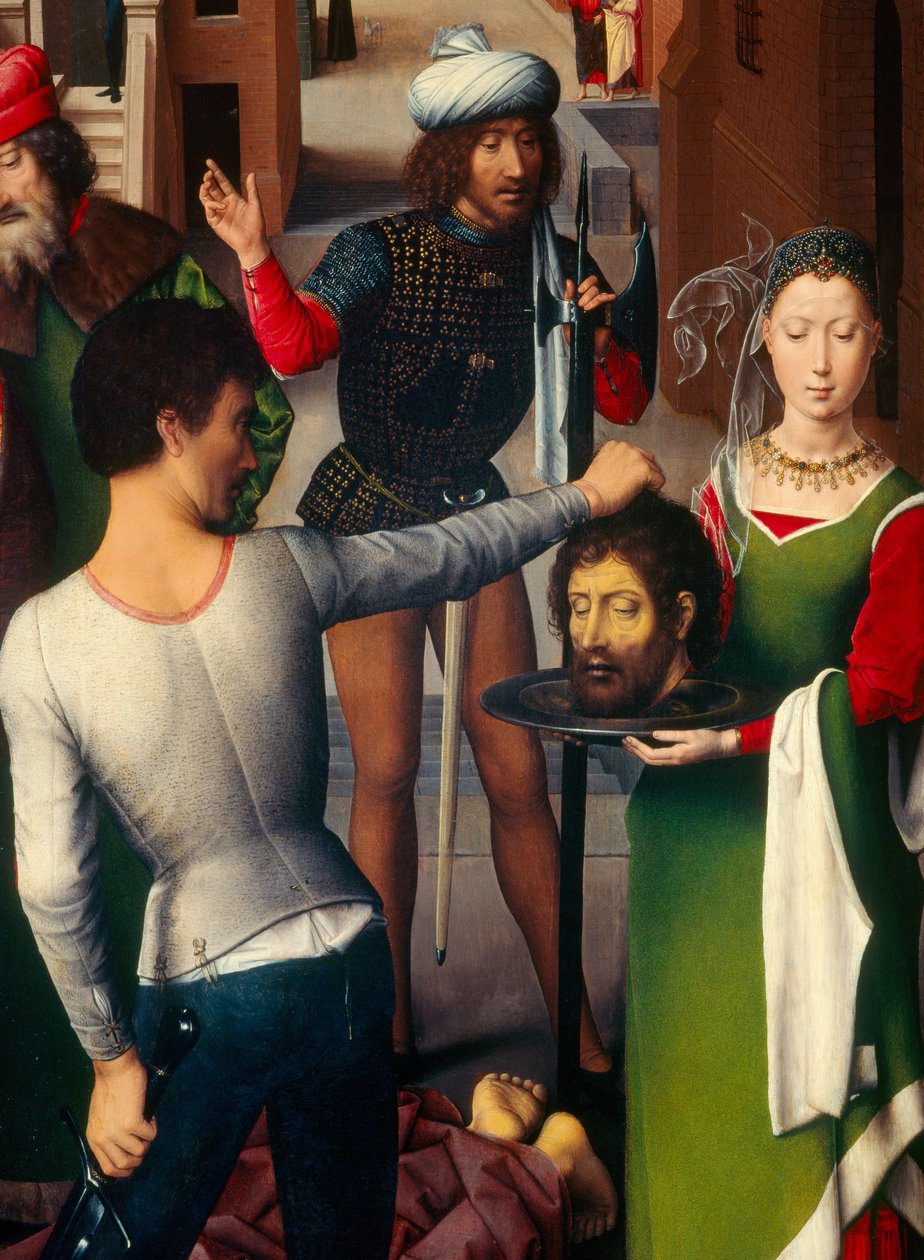 Yksityiskohta Pyhän Johannes Kastajan ja Pyhän Johannes Evankelistan triptyykin vasemmasta paneelista tekijältä Hans Memling