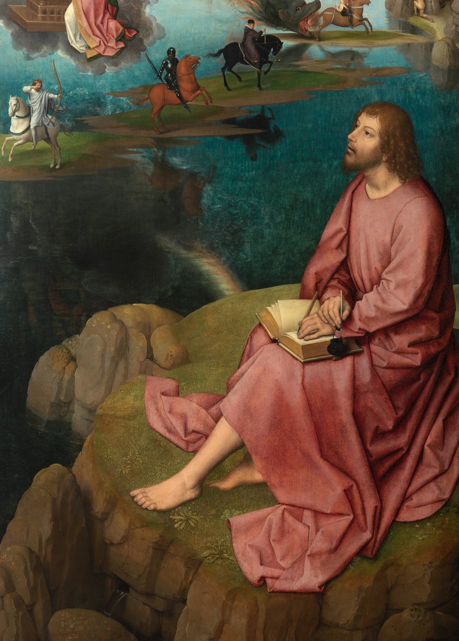 Yksityiskohta oikeanpuoleisesta paneelista Pyhän Johannes Kastajan ja Pyhän Johannes Evankelistan triptyykistä tekijältä Hans Memling