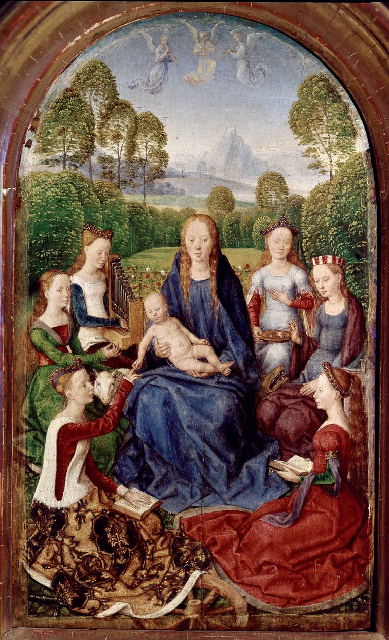 Jean du Cellierin diptyykki: Neitsyt ja kuusi pyhää (öljy paneelille tekijältä Hans Memling