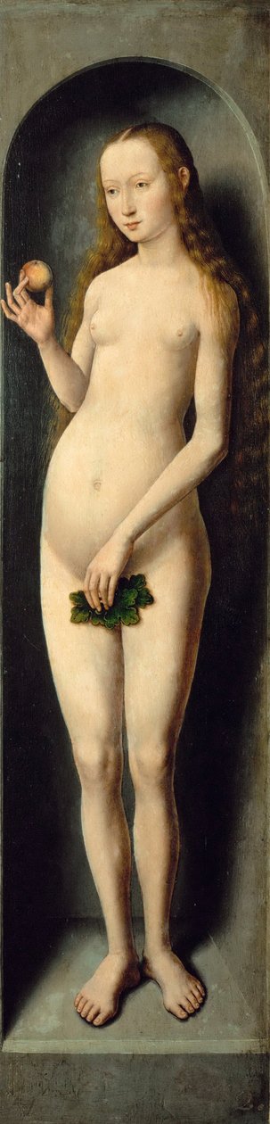 Aatto. Pyhän Johannes Kastajan pienen triptyykin sivusiipi - Hans Memling (1433/40-1494). Öljy puulle, n. 1485. Mitat : 69,3x17,3 cm. Taidehistoriallinen museo, Vienne tekijältä Hans Memling