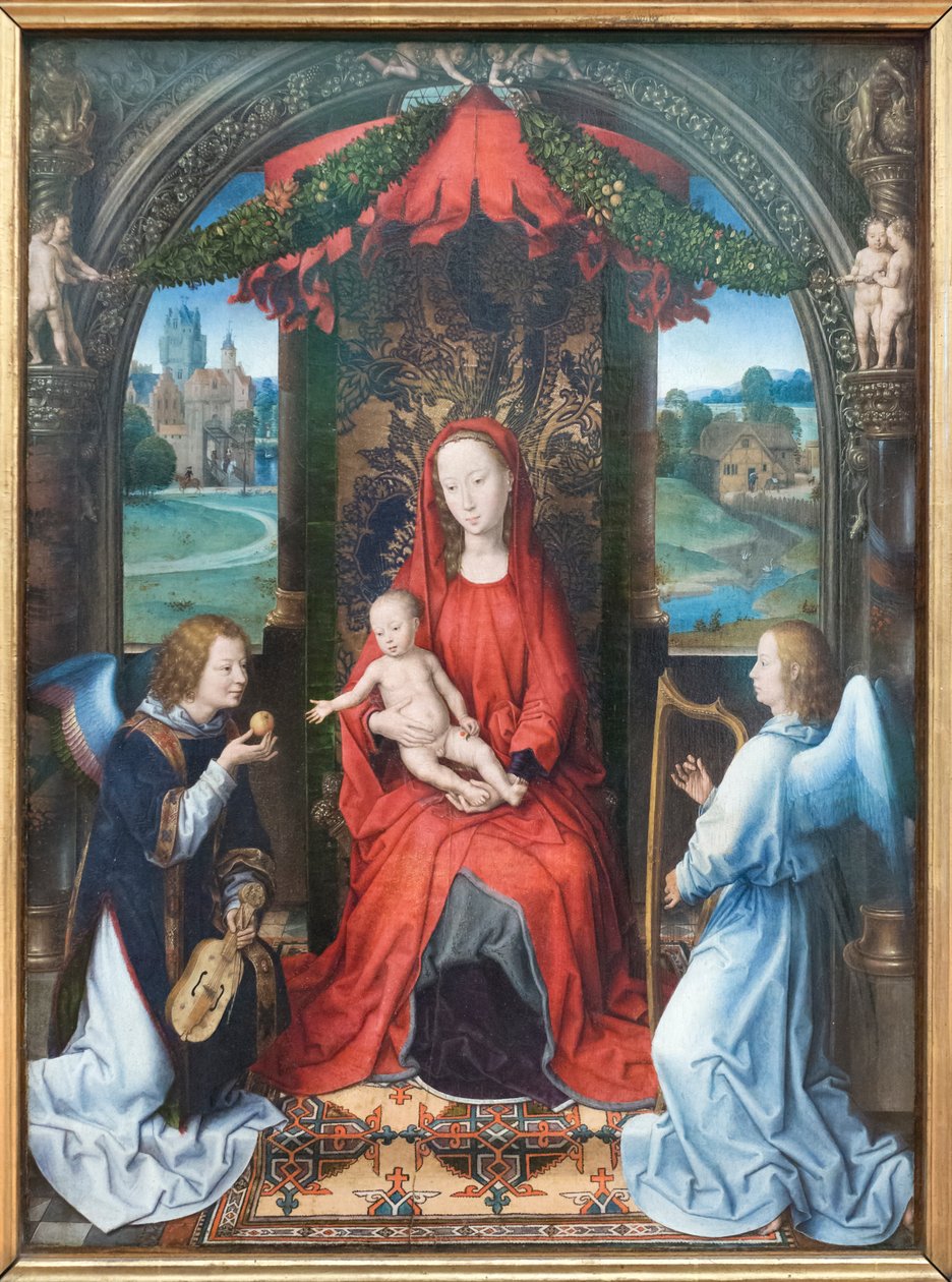 Madonna ja lapsi valtaistuimella enkelien kanssa tekijältä Hans Memling
