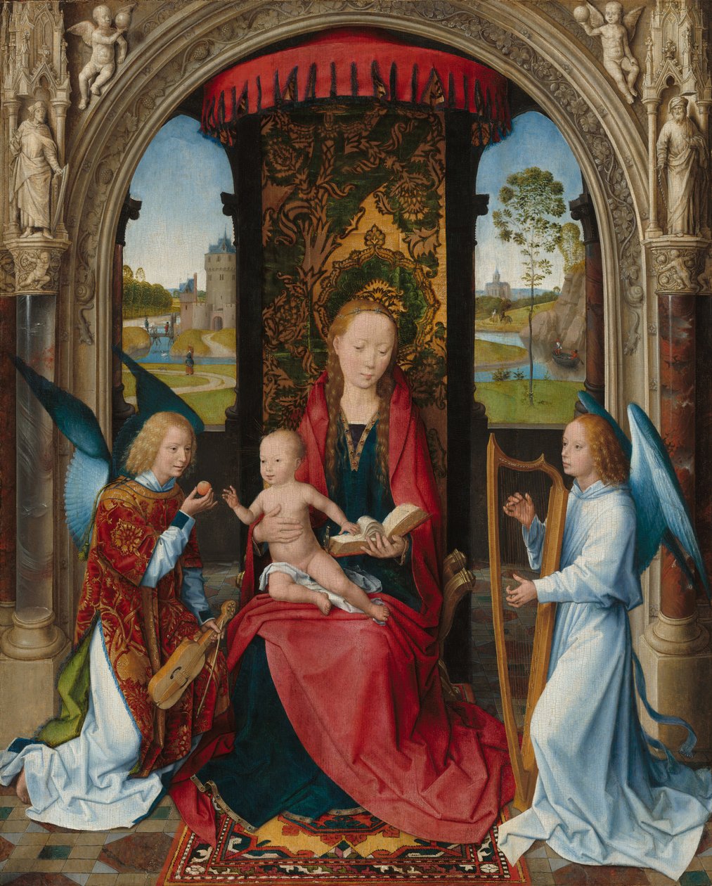 Madonna ja lapsi enkelien kanssa, vuoden 1479 jälkeen. tekijältä Hans Memling
