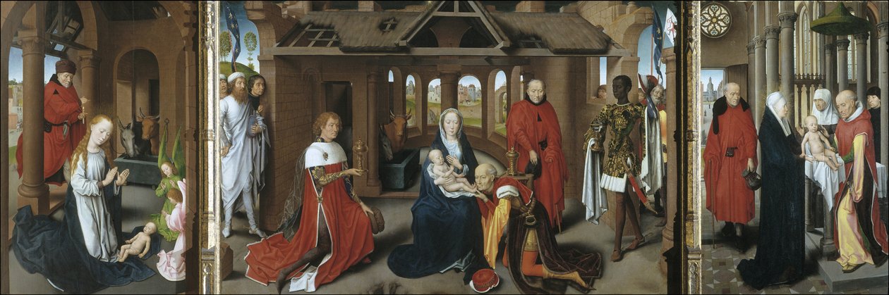 Syntymä. Taikaiden palvonta. Jeesuksen esitys temppelissä, 1479-1480 tekijältä Hans Memling