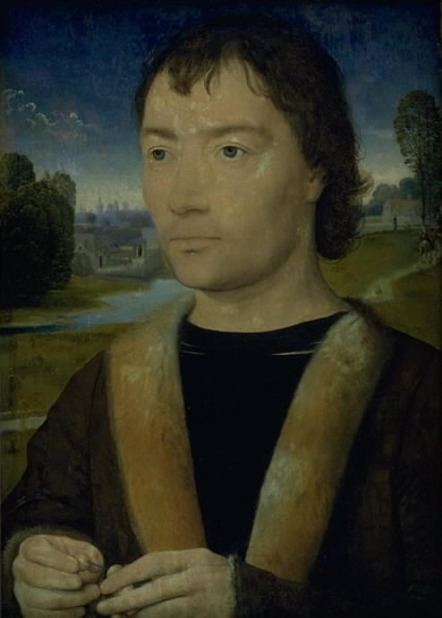 Nuoren miehen muotokuva ruusukon kanssa tekijältä Hans Memling