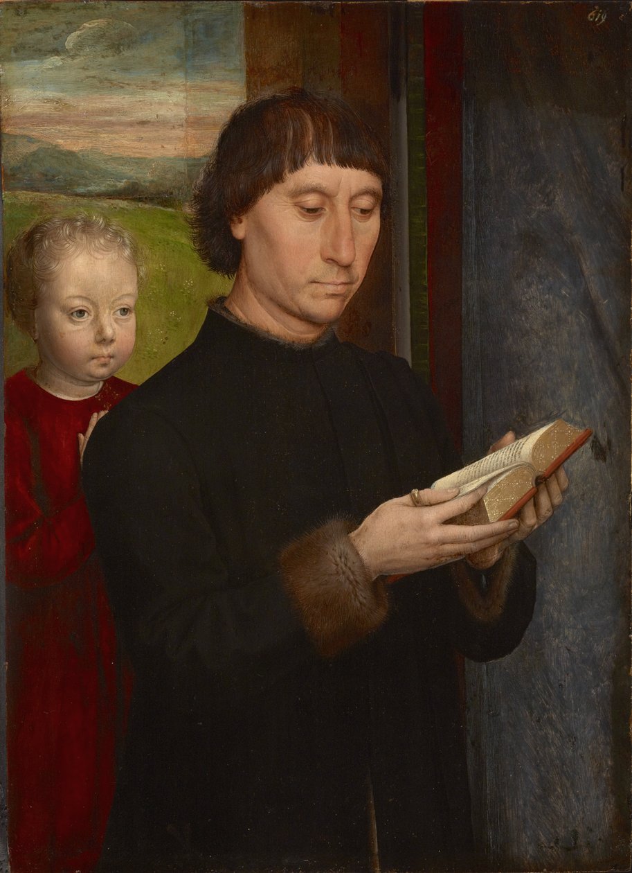 Muotokuva miehestä, joka lukee tekijältä Hans Memling