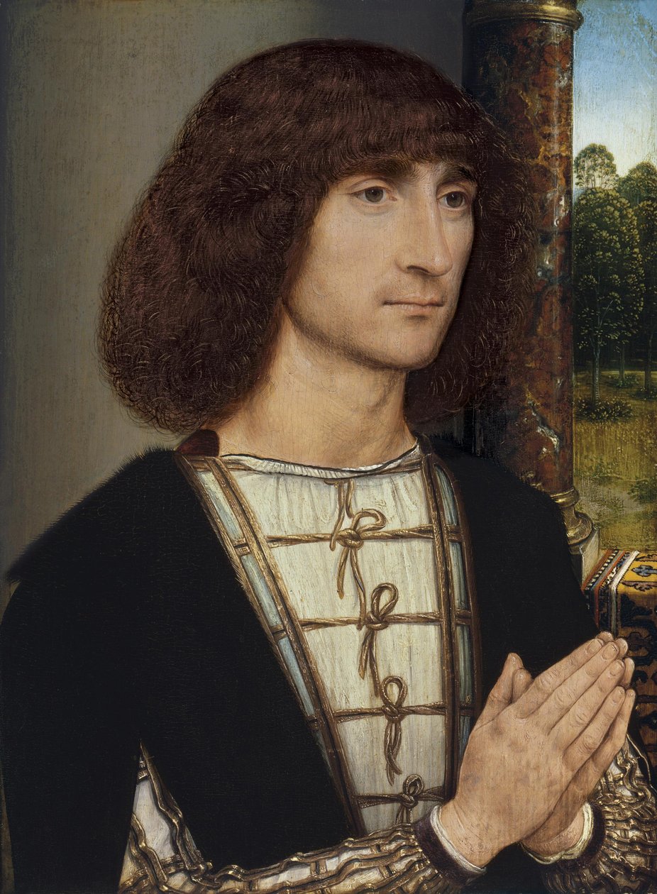 Nuoren miehen muotokuva rukoilemassa, n. 1485 tekijältä Hans Memling
