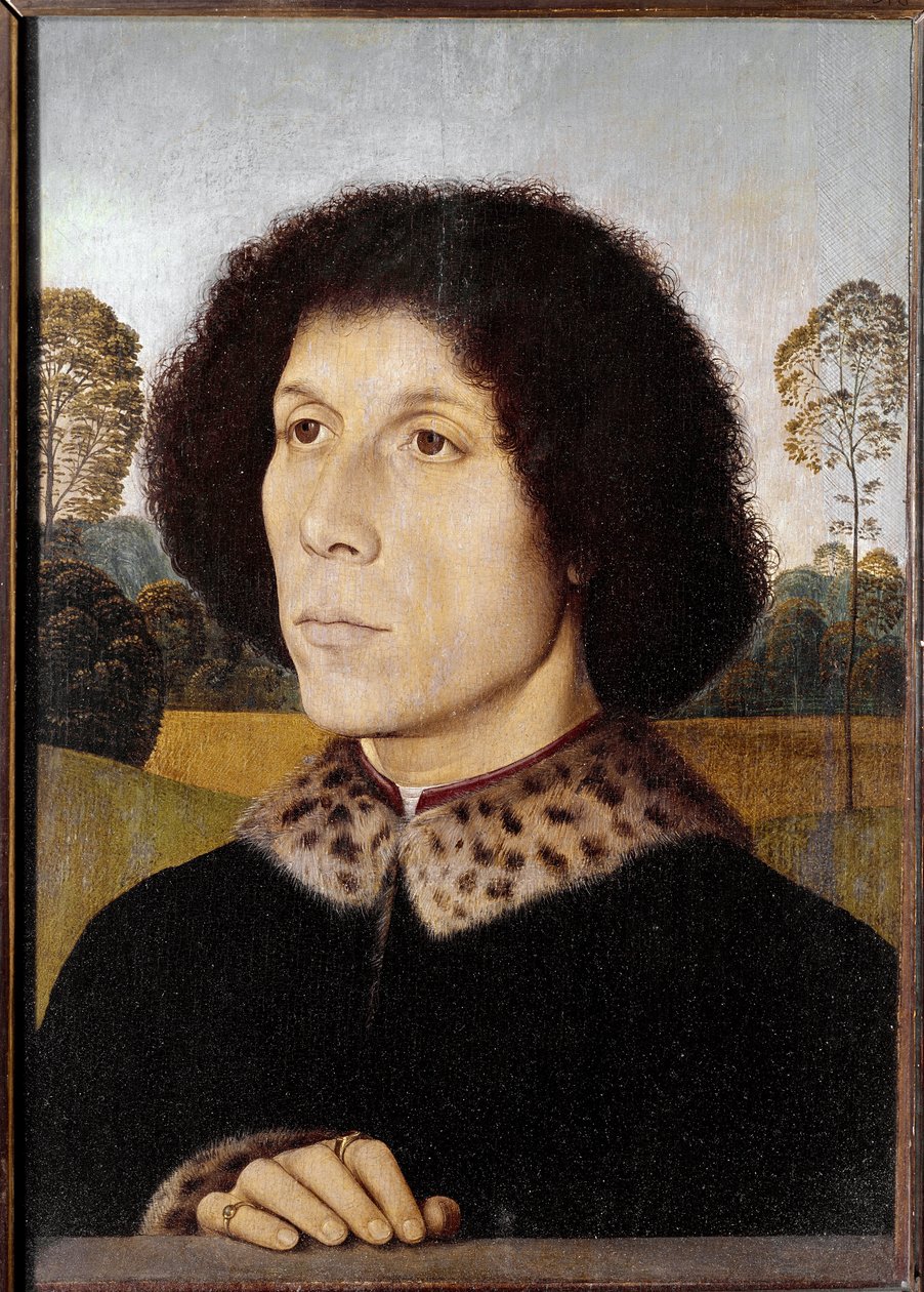 Tuntemattoman miehen muotokuva maisemassa (öljy puulle tekijältä Hans Memling