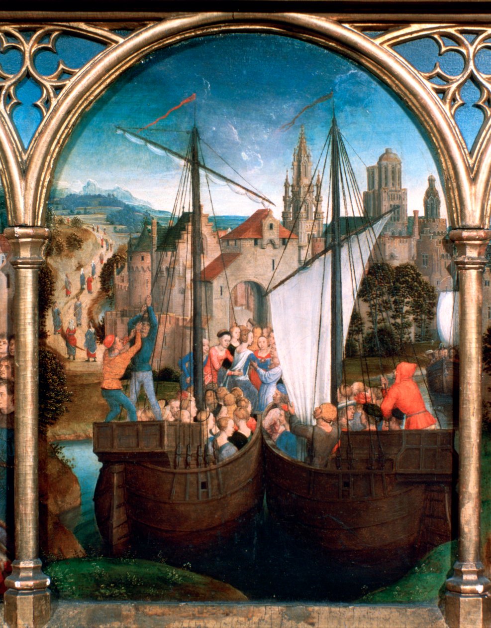Pyhän Ursulan pyhäkkö, saapuminen Baseliin, 1489 tekijältä Hans Memling