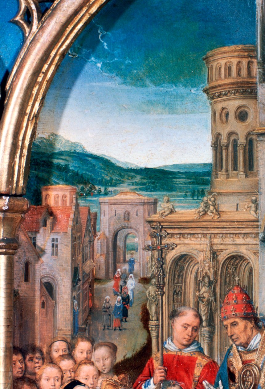 Pyhän Ursulan pyhäkkö, saapuminen Roomaan, yksityiskohta, 1489 tekijältä Hans Memling