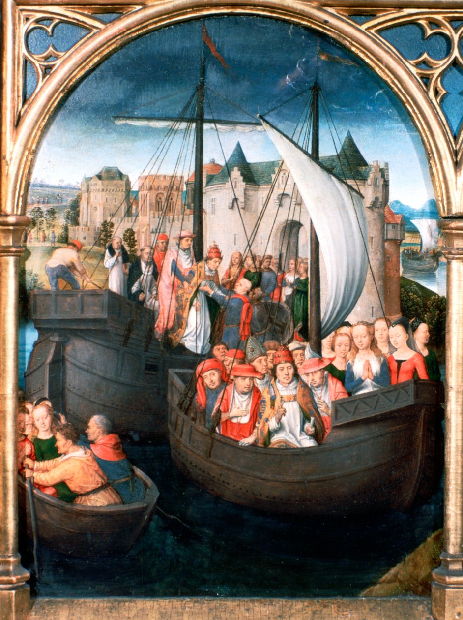 Pyhän Ursulan pyhäkkö, lähtö Baselista, 1489 tekijältä Hans Memling