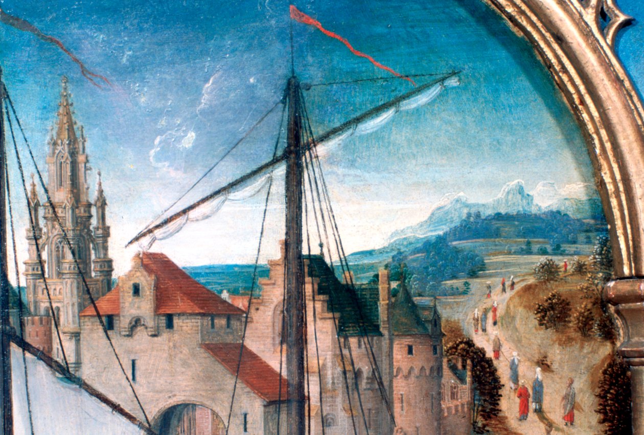 Pyhän Ursulan pyhäkkö, lähtö Baselista, yksityiskohta, 1489 tekijältä Hans Memling