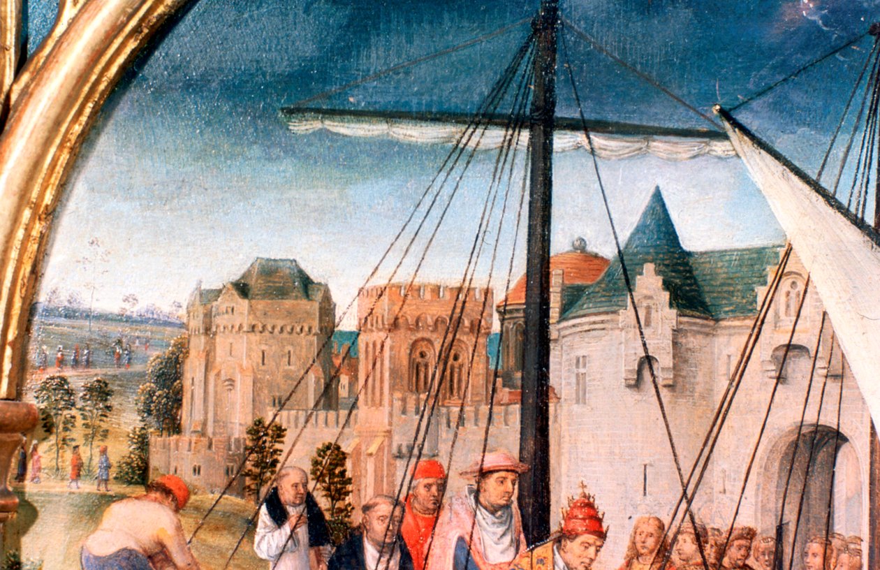 Pyhän Ursulan pyhäkkö, lähtö Baselista, yksityiskohta, 1489 tekijältä Hans Memling