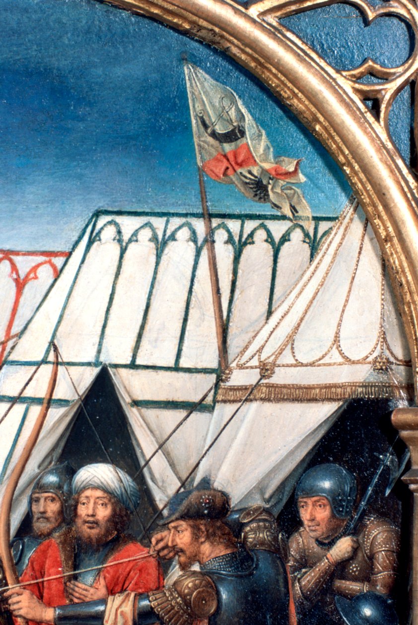 Pyhän Ursulan pyhäkkö, marttyyrikuolema Kölnissä, yksityiskohta, 1489 tekijältä Hans Memling