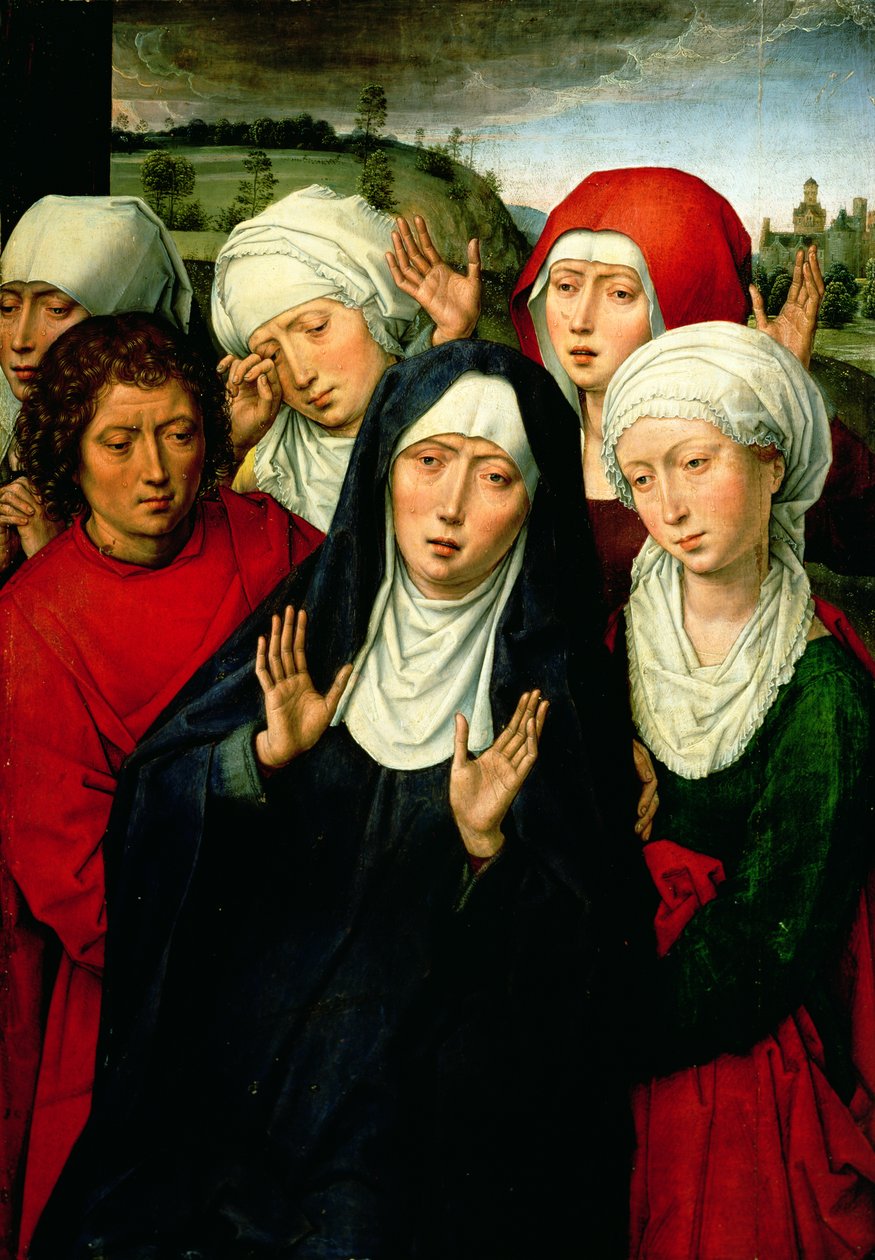 Pyhät naiset, oikeanpuoleinen paneeli Deposition-diptyykissä, n. 1492-94 tekijältä Hans Memling