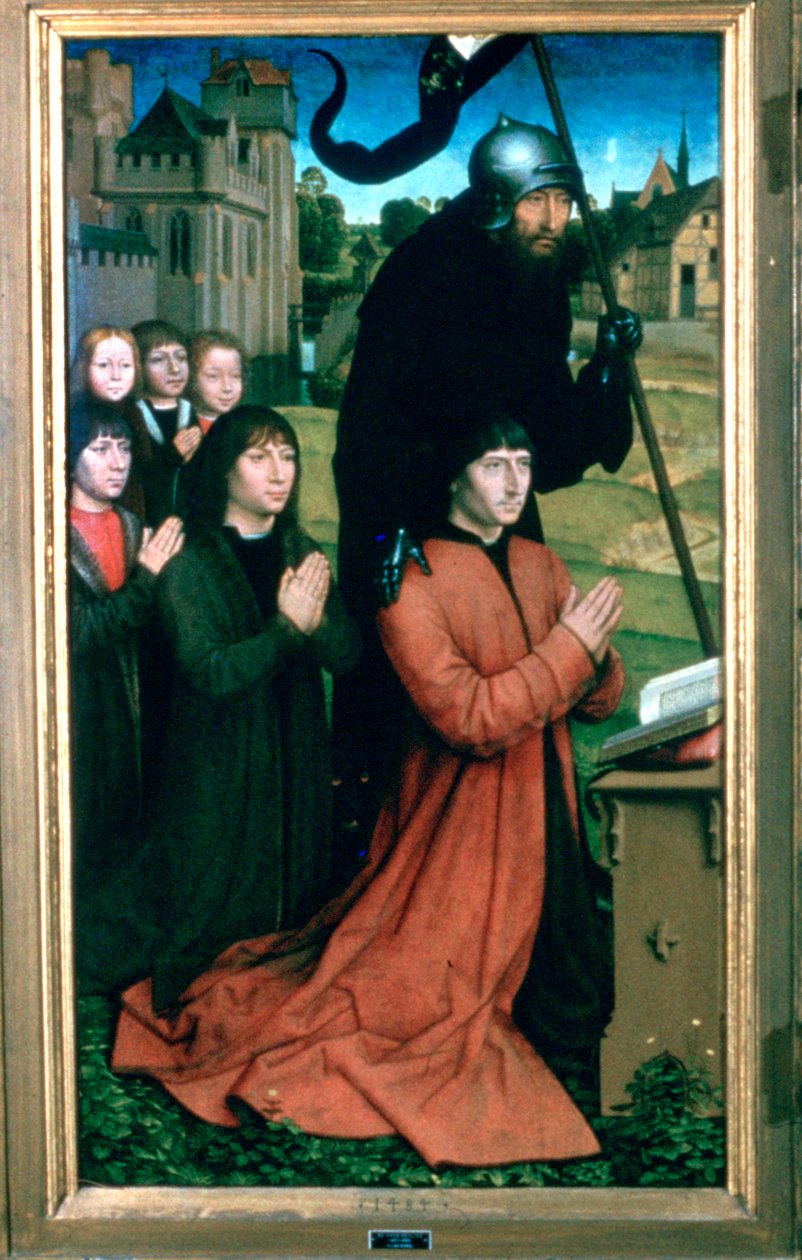 Moreelin perheen triptyykki, yksityiskohta, 1484 tekijältä Hans Memling