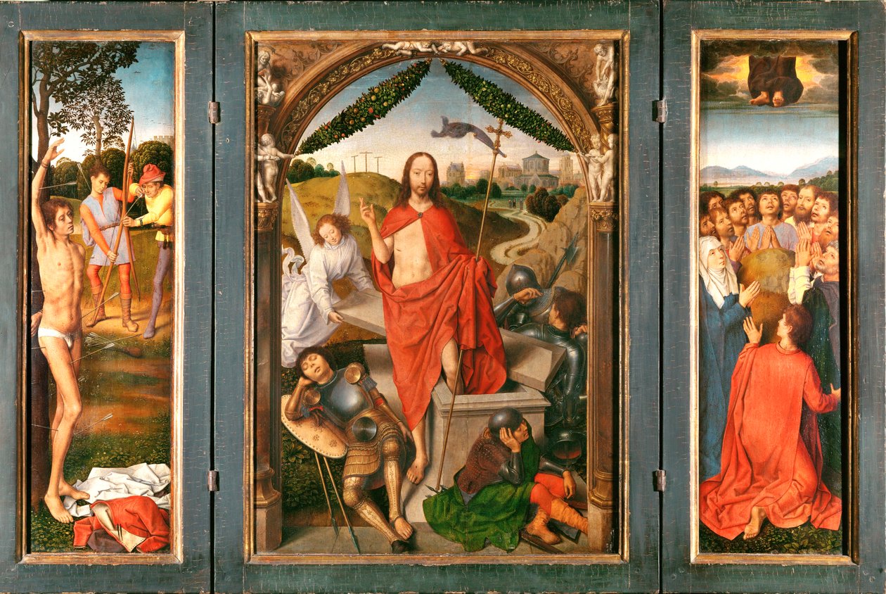 Ylösnousemuksen triptyykki ... tekijältä Hans Memling
