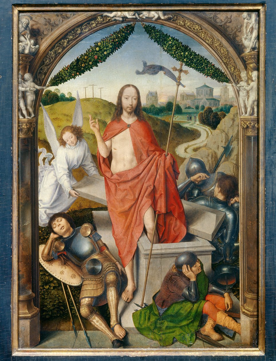 Ylösnousemuksen triptyykki. keskiosa. Hans Memlingin (1435-1494) maalaus Ec. Flam. tekijältä Hans Memling