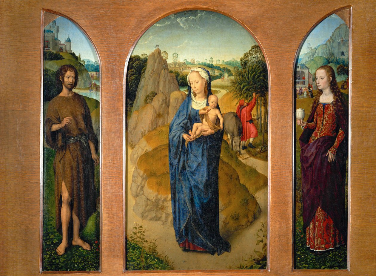 Triptyykki, jossa on Madonna ja lapsi ... tekijältä Hans Memling