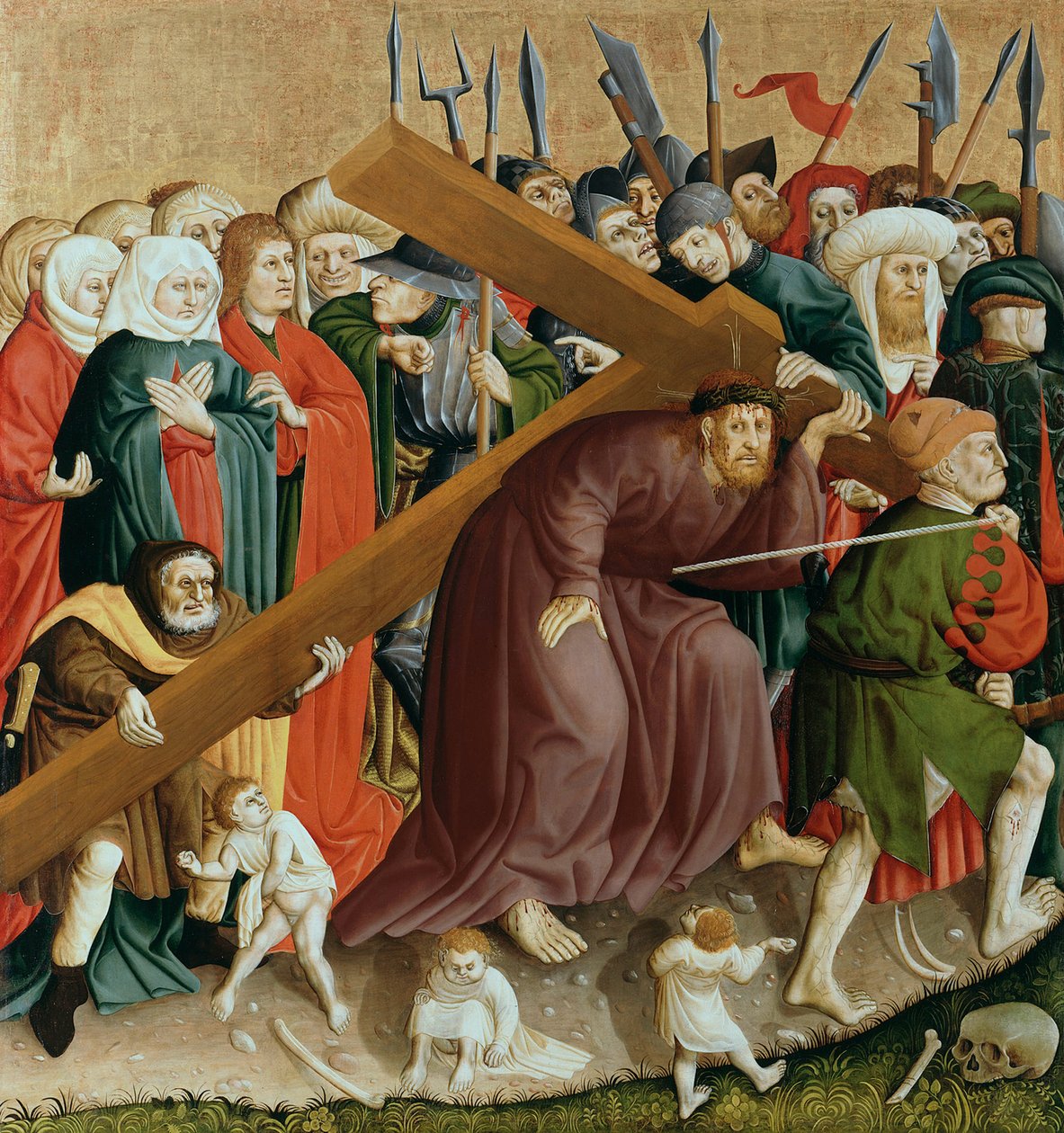 Kristus kantaa ristiä. Wurzachin alttarin siivet, 1437 tekijältä Hans Multscher