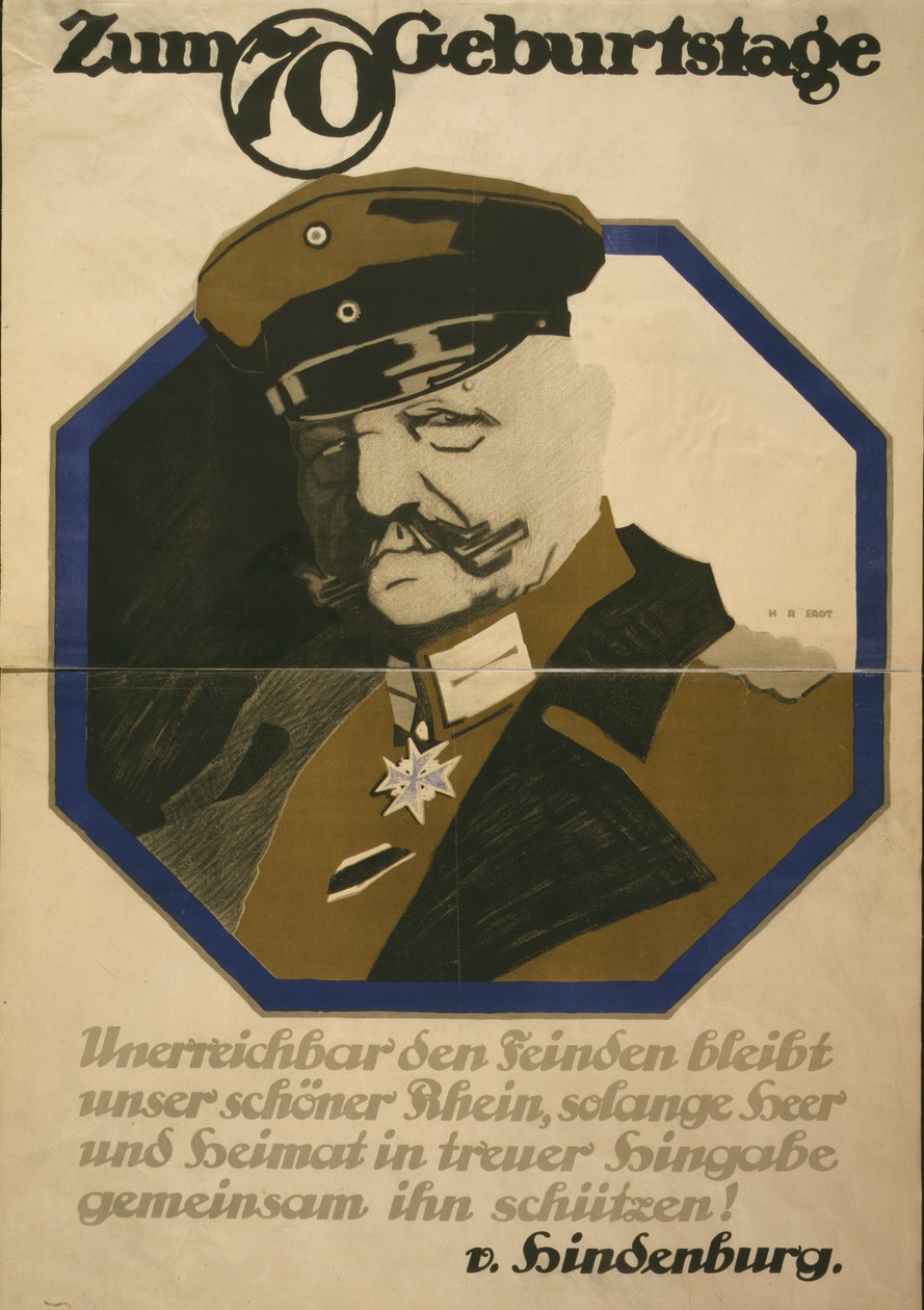 Juliste marsalkka Paul von Hindenburgin 70-vuotispäivän kunniaksi, 1917 tekijältä Hans Rudi Erdt