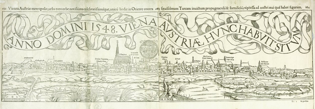 Wienin kaupunkinäkymä vuosina 1548, 1550 tekijältä Hans Rudolf Manuel Deutsch