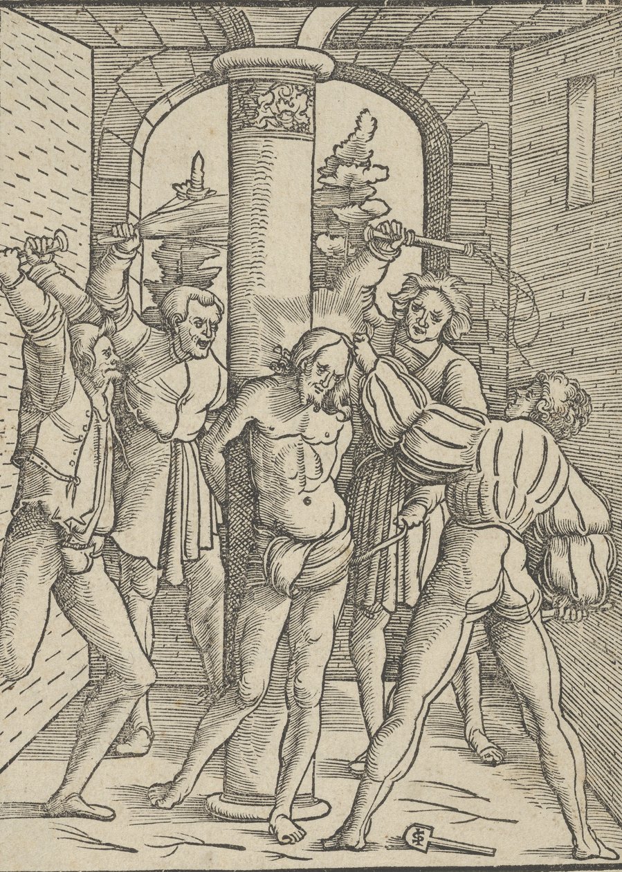 Christ Scourged, teoksesta Jeesuksen Kristuksen oppi, elämä ja kärsimys, 1537. tekijältä Hans Schäufelein the Elder