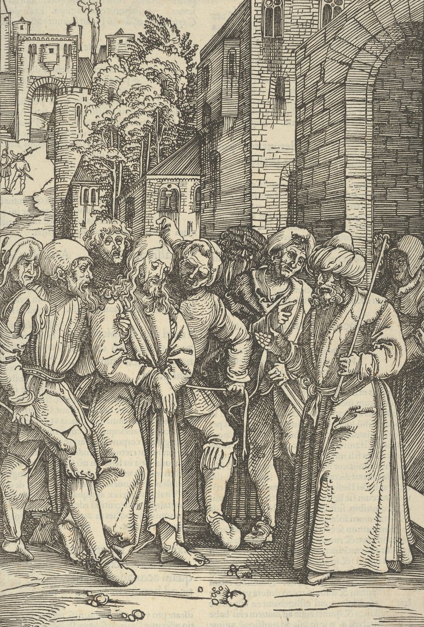 Kristus Pilatuksen edessä palatsinsa edessä, Herramme Jeesuksen kärsimyksen peilistä C..., 1507. tekijältä Hans Schäufelein the Elder