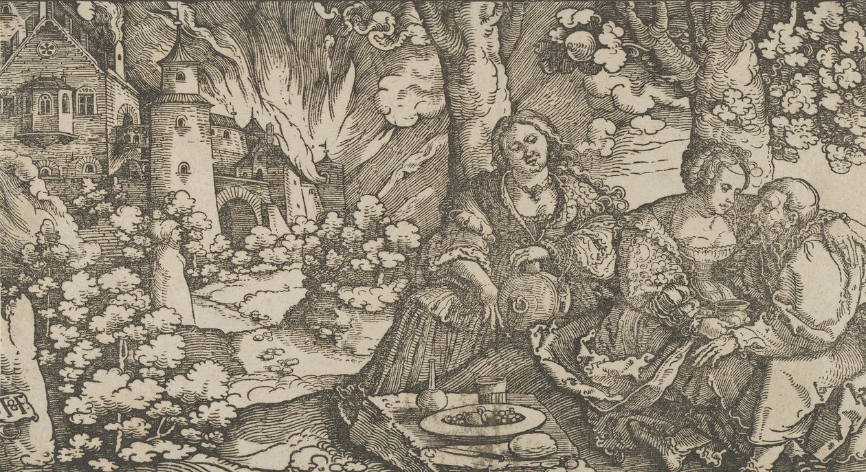 Lot ja hänen tyttärensä, n. 1530. tekijältä Hans Schäufelein the Elder